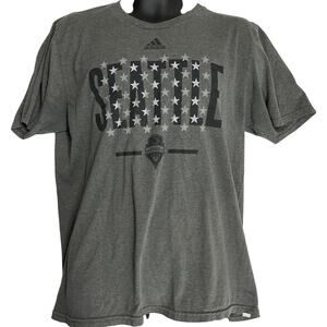 Adidas Seattle Sounders Shirt Men Size L Gray Short Sleeve Stars Print Soccer